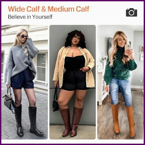 Women's Knee High Riding Boots Low Heel Wide Calf Vegan Leather - Picture 3 of 8